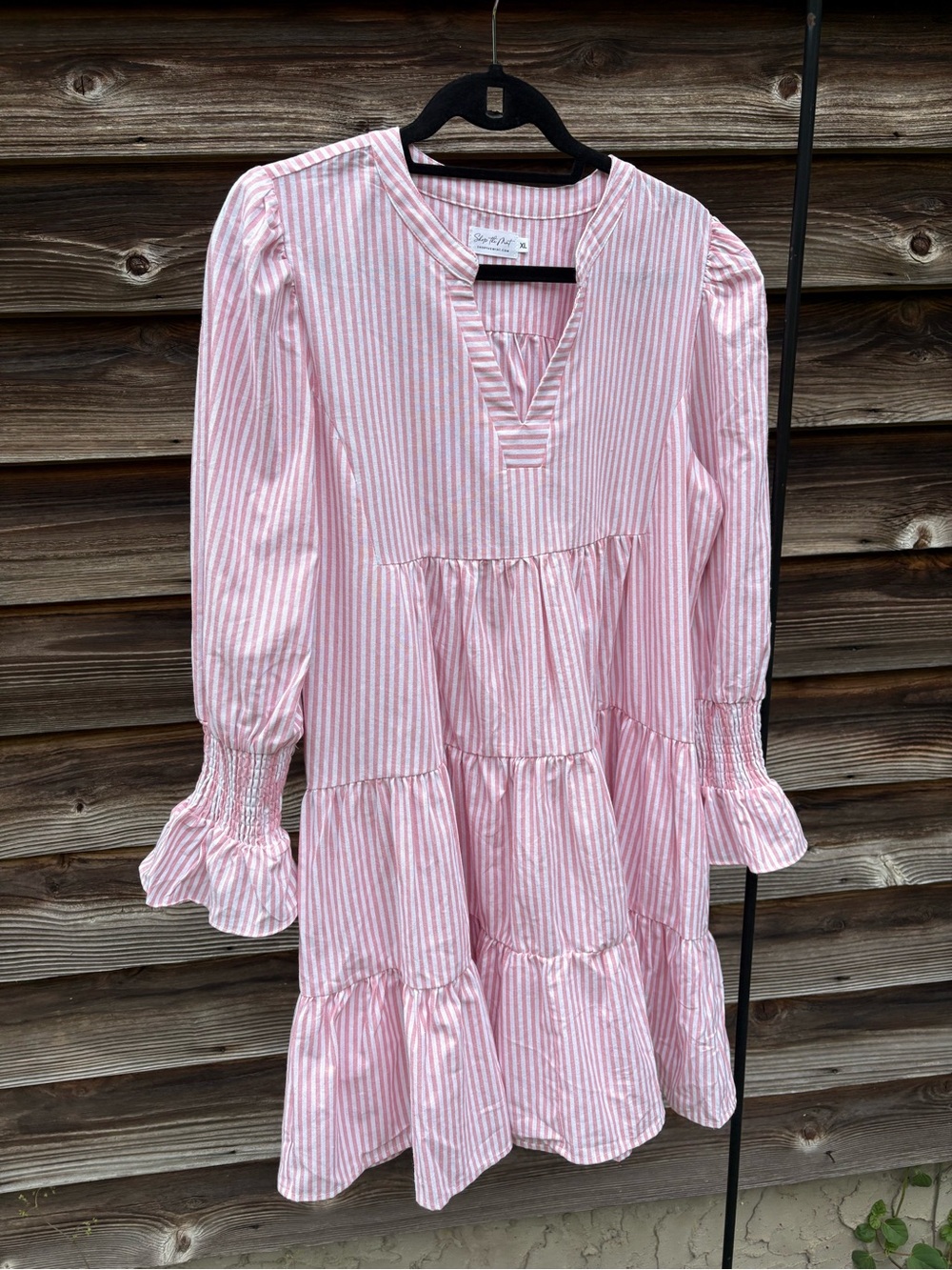 Pink Striped Tiered Dress